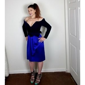 Vintage 80s Victor Costa Prom Dress Blue Velvet